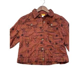 Ruby Rd Dark Orange‎ Decorative Detailed Jean Jacket Bottom Up Collared Size 10